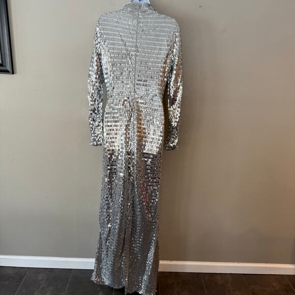 Simon Miller Sequin Sculpty Dress Satellite Silver Satin Maxi Long Sleeve 8 NYE - Picture 6 of 15